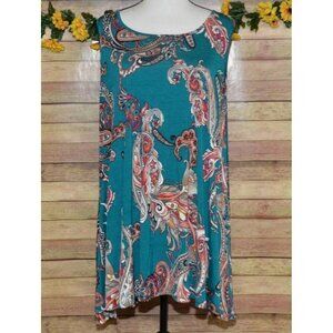 VOLL Boutique Teal Paisleys Sleeveless Flowy Blouse Top Plus Size 3X Pockets